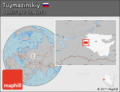 Gray Location Map of Tuymazinskiy, highlighted parent region, hill shading