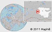 Gray Location Map of Tuymazinskiy, highlighted parent region, hill shading