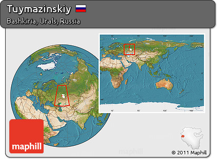 Satellite Location Map of Tuymazinskiy, highlighted parent region, within the entire country