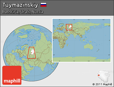Savanna Style Location Map of Tuymazinskiy, highlighted grandparent region, within the entire country