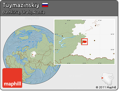 Savanna Style Location Map of Tuymazinskiy, highlighted grandparent region, hill shading