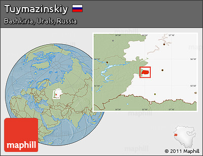 Savanna Style Location Map of Tuymazinskiy, highlighted grandparent region, hill shading