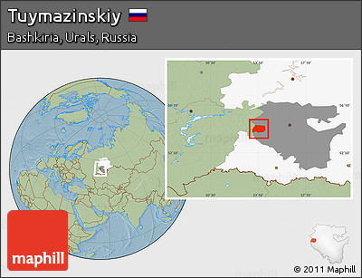 Savanna Style Location Map of Tuymazinskiy, highlighted parent region, highlighted grandparent region, hill shading