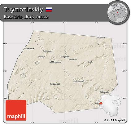 Shaded Relief Map of Tuymazinskiy, cropped outside