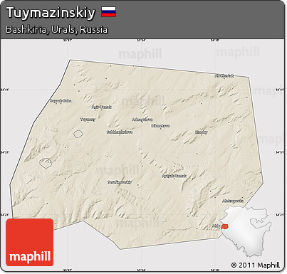 Shaded Relief Map of Tuymazinskiy, cropped outside
