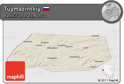 Shaded Relief Panoramic Map of Tuymazinskiy, cropped outside