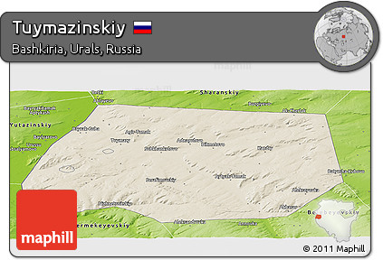 Shaded Relief Panoramic Map of Tuymazinskiy, physical outside