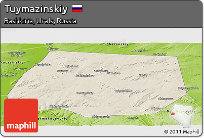 Shaded Relief Panoramic Map of Tuymazinskiy, physical outside