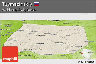 Shaded Relief Panoramic Map of Tuymazinskiy, physical outside
