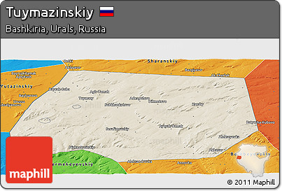 Shaded Relief Panoramic Map of Tuymazinskiy, political outside