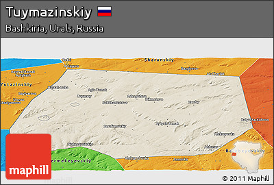 Shaded Relief Panoramic Map of Tuymazinskiy, political outside