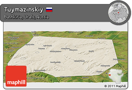 Shaded Relief Panoramic Map of Tuymazinskiy, satellite outside