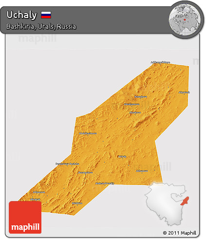 Political 3D Map of Uchaly, single color outside