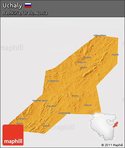 Political 3D Map of Uchaly, single color outside