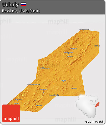Political 3D Map of Uchaly, single color outside