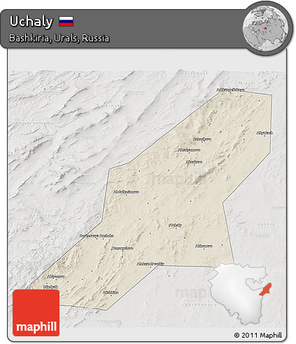 Shaded Relief 3D Map of Uchaly, lighten, semi-desaturated