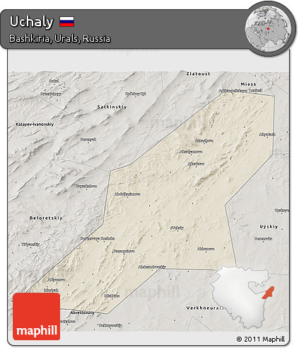Shaded Relief 3D Map of Uchaly, semi-desaturated