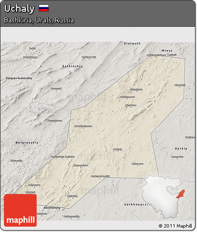 Shaded Relief 3D Map of Uchaly, semi-desaturated