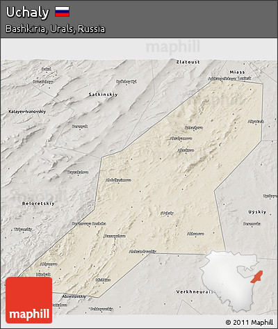 Shaded Relief 3D Map of Uchaly, semi-desaturated