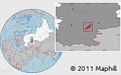 Gray Location Map of Uchaly, highlighted country, highlighted grandparent region, hill shading