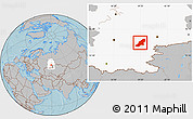 Gray Location Map of Uchaly, highlighted grandparent region, hill shading