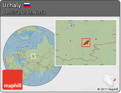 Savanna Style Location Map of Uchaly, hill shading
