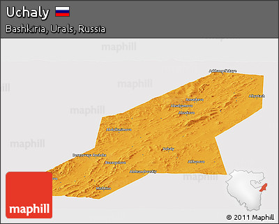 Political Panoramic Map of Uchaly, single color outside