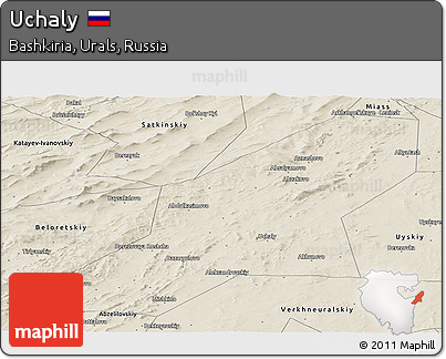 Shaded Relief Panoramic Map of Uchaly