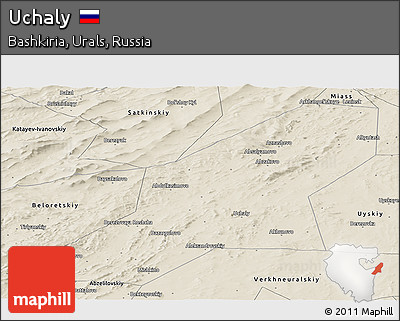 Shaded Relief Panoramic Map of Uchaly