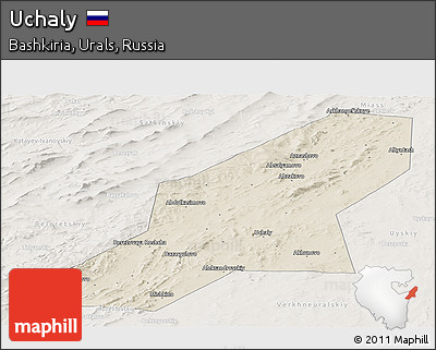 Shaded Relief Panoramic Map of Uchaly, lighten