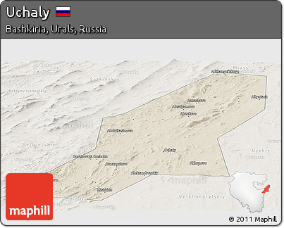 Shaded Relief Panoramic Map of Uchaly, lighten