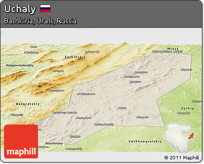 Shaded Relief Panoramic Map of Uchaly, physical outside