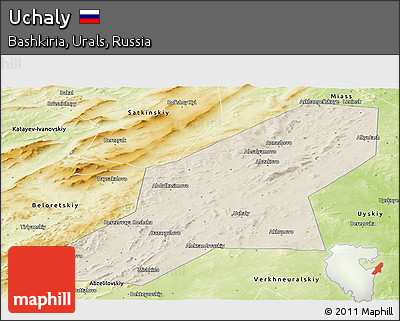 Shaded Relief Panoramic Map of Uchaly, physical outside