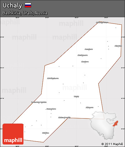 Classic Style Simple Map of Uchaly, cropped outside