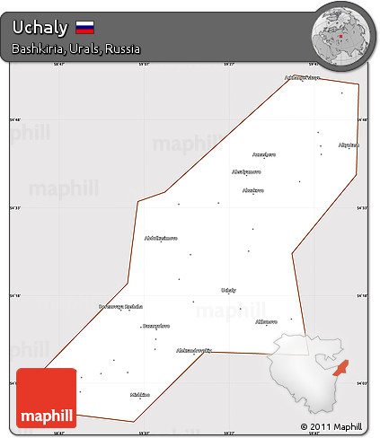 Classic Style Simple Map of Uchaly, cropped outside