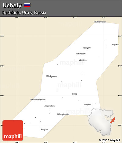 Classic Style Simple Map of Uchaly, single color outside