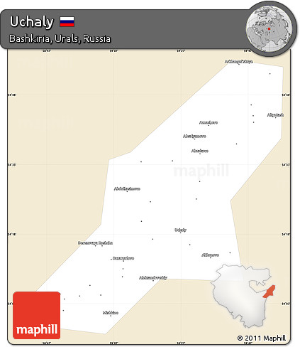 Classic Style Simple Map of Uchaly, single color outside