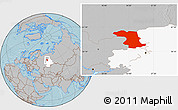 Gray Location Map of Komi Republic, highlighted parent region, hill shading