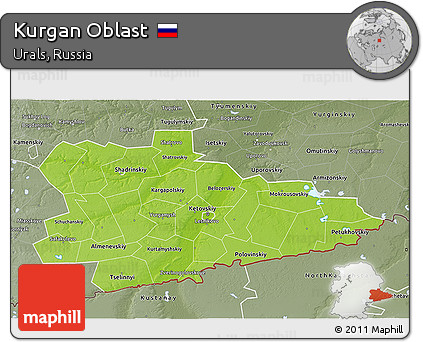Physical 3D Map of Kurgan Oblast, semi-desaturated