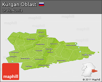 Physical 3D Map of Kurgan Oblast, single color outside