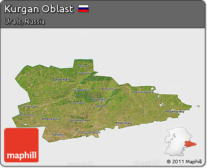Satellite 3D Map of Kurgan Oblast, single color outside