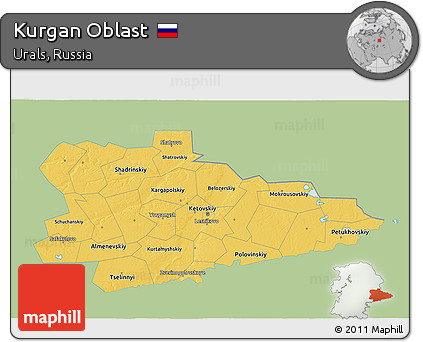 Savanna Style 3D Map of Kurgan Oblast, single color outside