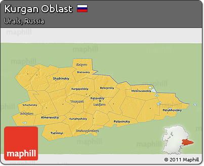 Savanna Style 3D Map of Kurgan Oblast, single color outside