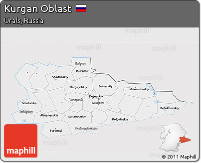 Silver Style 3D Map of Kurgan Oblast, single color outside