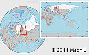 Gray Location Map of Kurgan, highlighted country, highlighted grandparent region, within the entire country