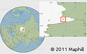 Savanna Style Location Map of Kurgan, highlighted grandparent region, hill shading