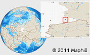 Shaded Relief Location Map of Kurgan, highlighted grandparent region