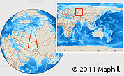 Shaded Relief Location Map of Kurgan, highlighted parent region, within the entire country