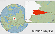 Savanna Style Location Map of Kurgan Oblast, highlighted parent region, hill shading