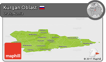 Physical Panoramic Map of Kurgan Oblast, single color outside